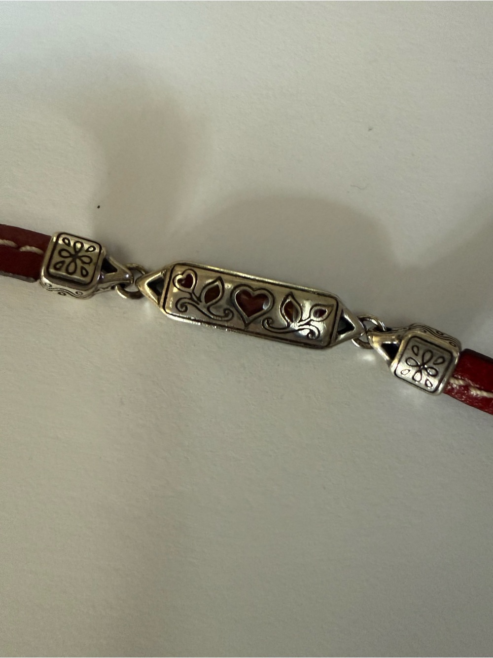 Brighton Silver-Tone Heart Motif Red Leather Bracelet